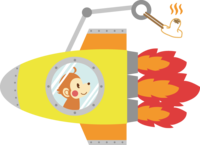 かわいい猿-年賀状-餅を焼く猿の宇宙飛行士
