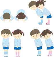 Kindergarten children (boys and girls) bowing-noun
