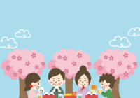 Family-Background illustration of parent and child cherry blossom viewing / Spring