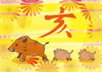Japanese style chrysanthemum flower and wild boar's New Year's card background