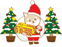 かわいいクリスマス(プレゼントを渡す柴犬サンタクロース)