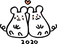 Two mice staring at each other with their buttocks stuck together (rat-mouse) Cute 2020 child year