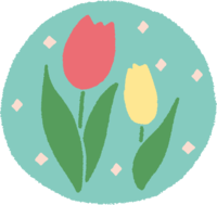 Two cute tulips and diamond pattern in a circle