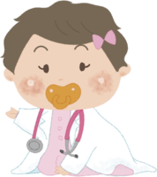 Illustration guided by a baby (girl) doctor-hospital