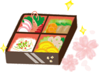 お花見の豪華なお弁当-イラスト／春