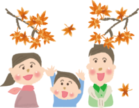 Family illustration looking at autumn leaves / Autumn
