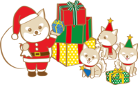 かわいいクリスマス(子供にプレゼントを渡す犬サンタクロース)
