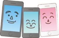 Smartphone family with faces of father, mother, and children