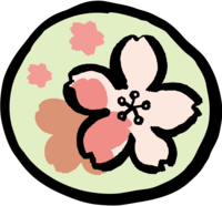 円の中に桜の花とシルエットの桜-和風(筆-墨)桜