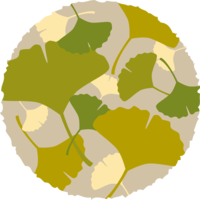 和風イメージの円の中にたくさんのイチョウの葉