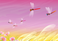 Background illustration of autumn sky (Cosmos-Susuki-Tonbo)