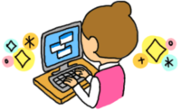 Cute gif animation of a woman sitting on a desk and using a computer
