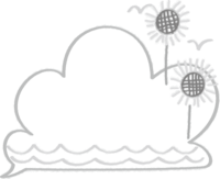 Summer cumulonimbus (cumulonimbus) and sunflower cute illustration (black and white monochrome)