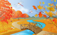 Park with autumn leaves and autumn sky-Background