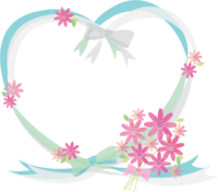 Heart-shaped ribbon frame Frame illustration (gray-mint) Pink bouquet