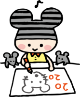 2020 and-a girl wearing a border mouse hat that draws a picture of a mouse (mouse)-a cute child year