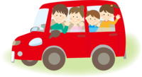 Cute family (dad-mother-son-daughter) Go out by car