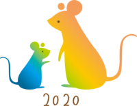 レインボーカラーの親子の-ねずみ(ネズミ-鼠)2020文字-子年