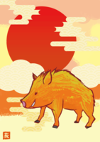 Japanese style crimson boar's New Year's card background