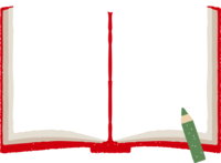红色打开的书和彩色铅笔对开