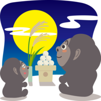 Tsukimi-Cute back view of gorilla & animal of dumpling