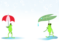 傘をさすカエルのおしゃれかわいい背景イラスト／梅雨