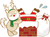 Cute dog Christmas (Santa Claus falling in the chimney)