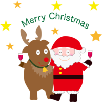 12月可爱插图(干杯的驯鹿和圣诞老人)
