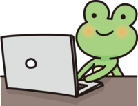 Cute frog typing on a computer