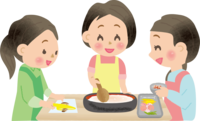 ちらし寿司を作るママ友たち-ひな祭り