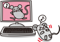 Cute mouse operates the computer happily