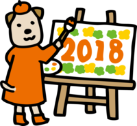 画布上画2018的贝雷帽狗2018两年