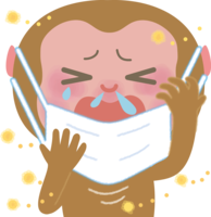 Monkey hay fever-Illustration (mask-sneezing-snot-itching eyes)