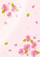 縦のおしゃれな桜吹雪アート緑あり背景フリーイラスト画像