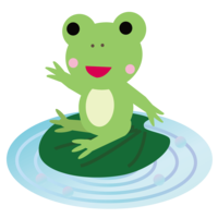 Cute frog sitting on a leaf on the surface of the water