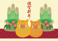 Cute Kadomatsu and wild boar pair New Year's card background
