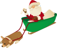 Fashionable (corgi pulling a sled) Santa Claus