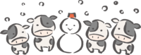 Brush drawing style-Snowman and calves-Cute 2021-Ox year