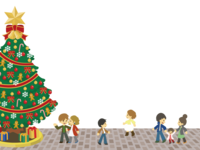 12月クリスマス背景イラスト(街角のクリスマスツリー)