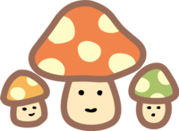 Three cute anthropomorphic mushrooms