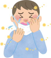 Dad's hay fever-Illustration (mask-sneezing-snot-itching eyes)