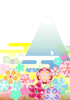 かわいい富士山(和風の花和柄模様)縦の背景