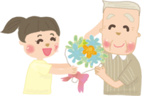 Grandpa who is pleased to receive a bouquet from his grandson on Respect for the Aged Day in September