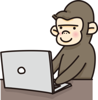 Cute gorilla typing on a computer