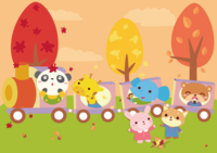 Nursery school for animals riding the autumn train-Background