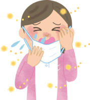 Nurse's hay fever-Illustration (mask-sneezing-snot-itching eyes)