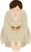 Real that a woman in a kimono sits upright and bows