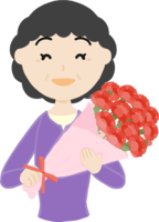 母の日(お母さん高齢者60代)カーネーション花束を持つフリー