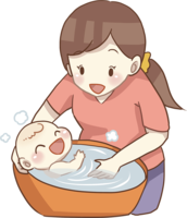 お母さんが赤ちゃんをお風呂に入れる