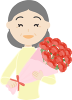 母の日(お母さん高齢者70歳代)カーネーション花束を持つフリー